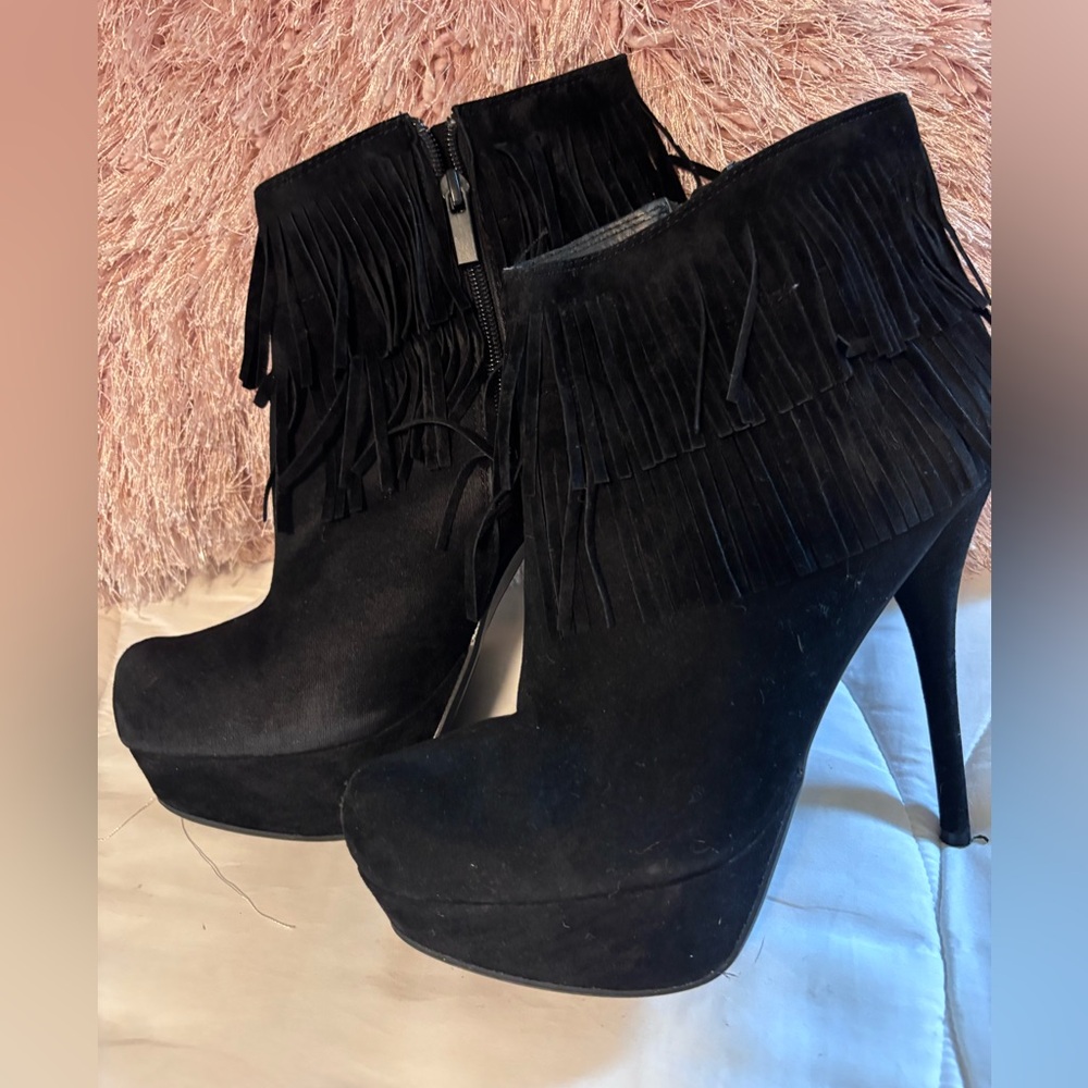 Dollhouse Black Fringe High Heel Boots